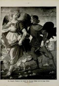 1917 - alter Druck - Der fliegende Mensch in der Kunst: Der Erzengel Raffael und der junge Tobias